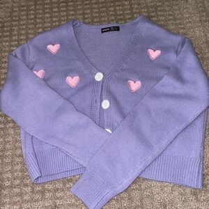 SHEIN Purple Pink Heart Cardigan Sweater